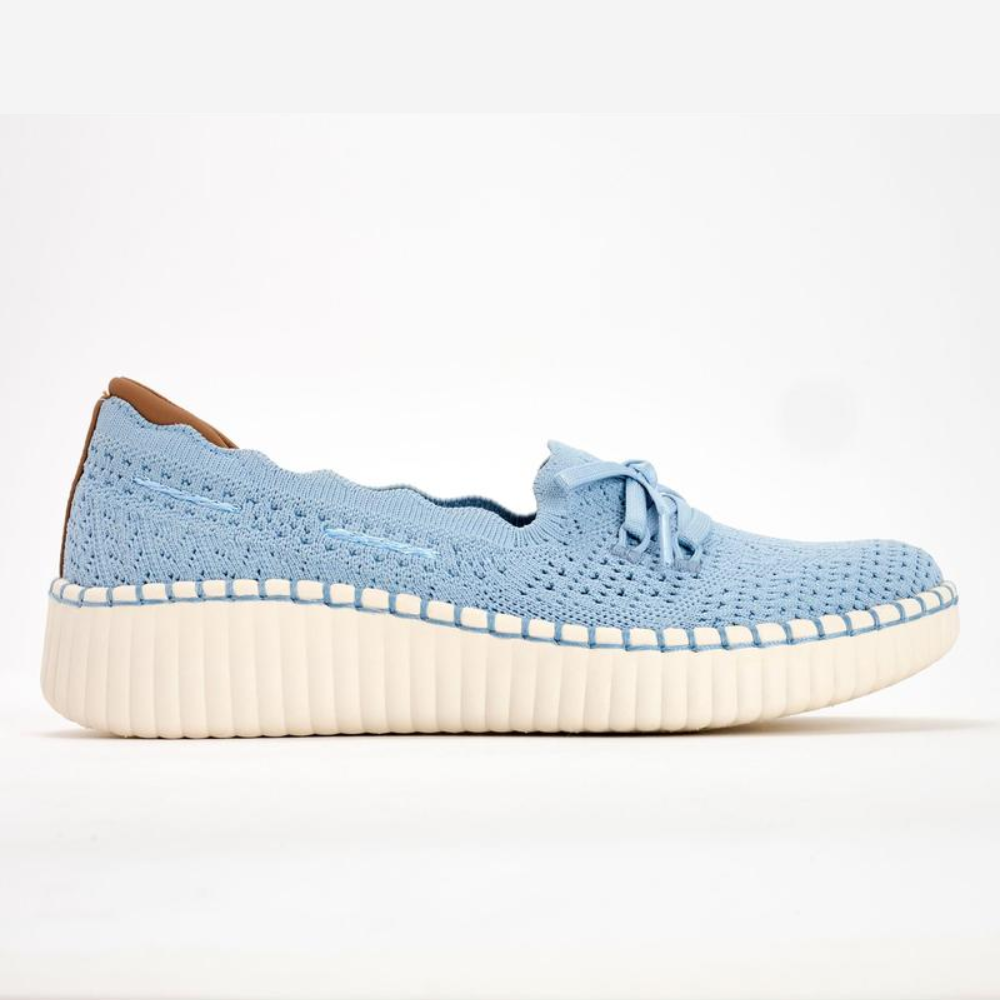 Mocasines Cómodos para Mujeres con Parte Superior de Tejido de Puntas Onduladas y Detalle de Lazo, Estilo Plataforma Slip On