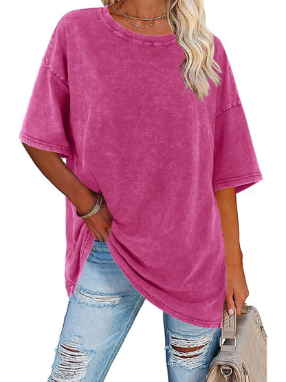 Túnica de Algodón Lavado Sin Esfuerzo para Mujeres con Cuello Redondo y Manga Corta, Estilo Oversized y Casual