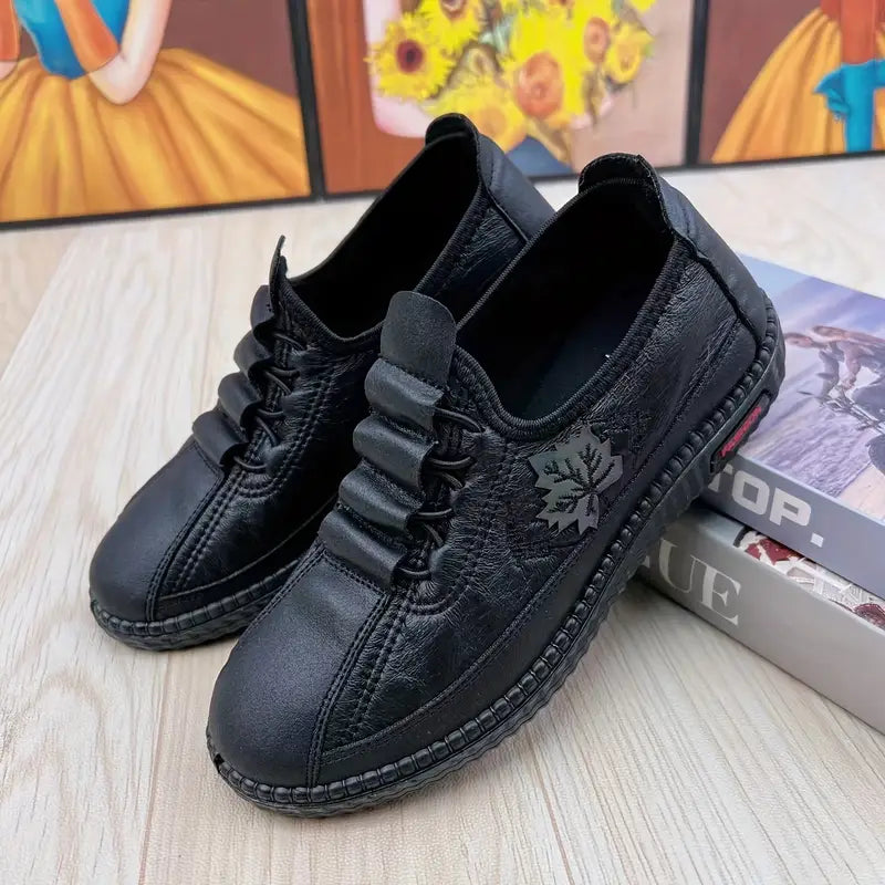 Zapatos Cómodos de Cordones para Mujeres con Panel Floral Embosado, Suela Blanda y Antideslizante, Estilo Plano