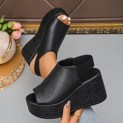 Sandalias de Plataforma con Cuña Elegantes para Mujeres con Corte Peep Toe, Estilo Chunky