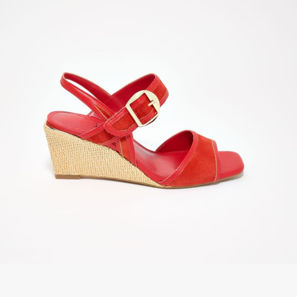Elegantes Sandalias de Cuña para Mujeres con Detalle de Hebilla en la Correa del Tobillo Estilo Espadrille de Punta Abierta