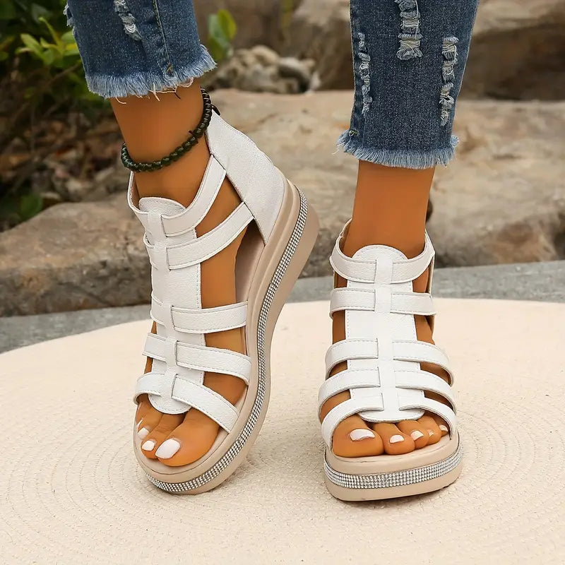 Sandalias Gladiadoras Cómodas para Mujeres con Plataforma de Espadrille y Cierre Trasero en Estilo Cuña