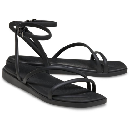 Sandalias Cómodas con Tiras para Mujeres con Bucles delgados en los Dedos y Hebilla en el Tobillo, Estilo Minimalista Plano