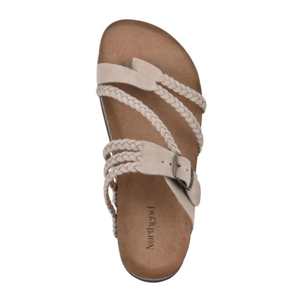 Sandalias Cómodas para Mujeres con Correa de Hebilla y Dedo Trenzado, Plantilla de Corcho, Estilo Deslizante