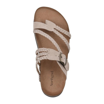 Sandalias Cómodas para Mujeres con Correa de Hebilla y Dedo Trenzado, Plantilla de Corcho, Estilo Deslizante