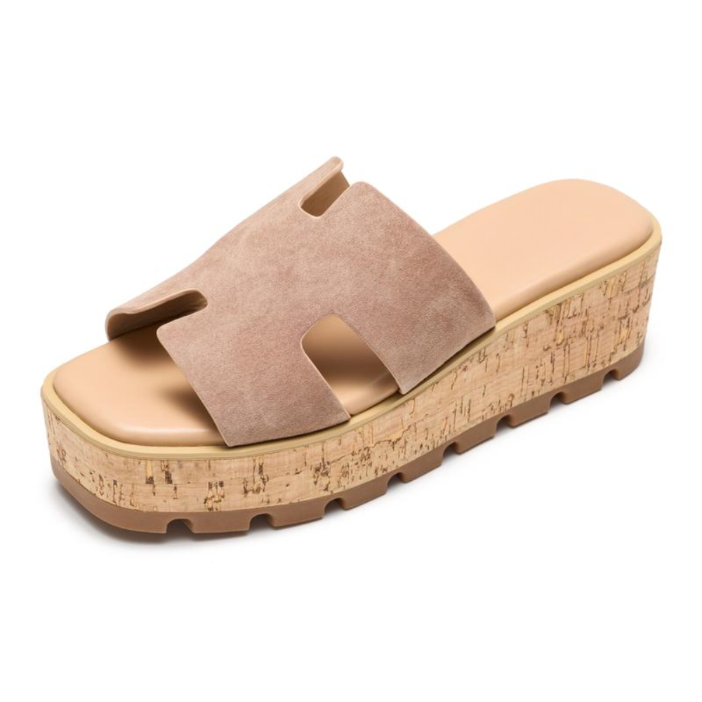Sandalias de Playa Cómodas para Mujeres con Tira Ancha Cortada y Plataforma de Corcho Abierta