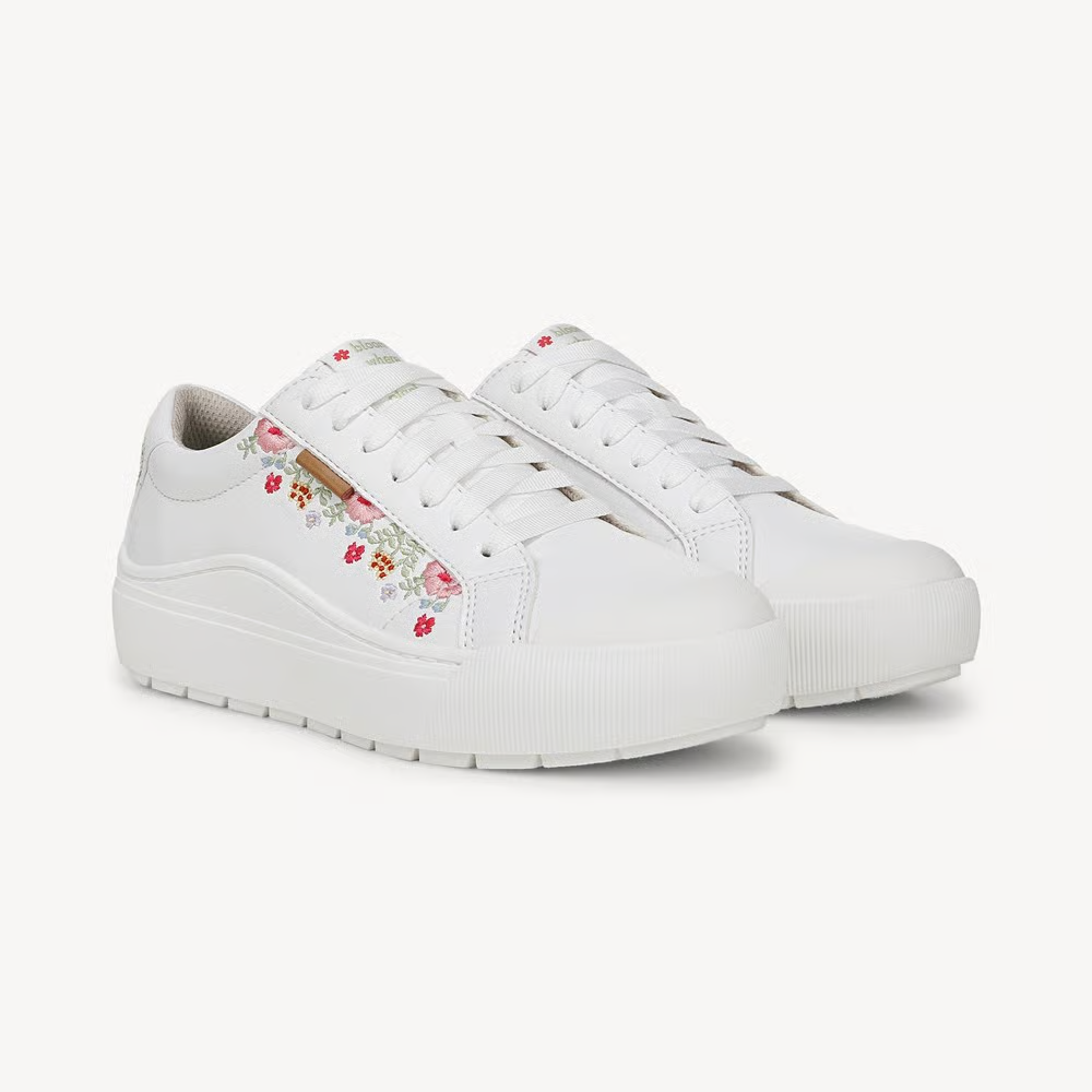 Zapatillas Sin Esfuerzo para Mujeres con Cordones y Punta Redonda Estilo Plataforma Bordado Floral
