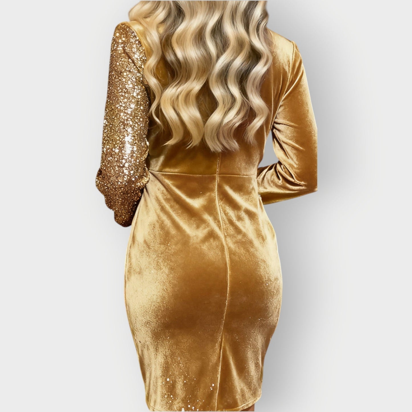 Vestido Envoltura de Terciopelo con Lentejuelas Elegante para Mujeres con Escote en V y Manga Larga Cuerpo Ceñido Estilo Cóctel