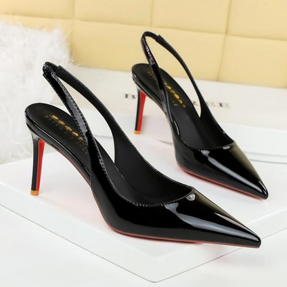 Elegantes Tacones Cerrados para Mujeres con Punta Afiliada y Correa Slingback Estilo Stiletto
