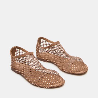 Sandalias Cerradas Cómodas para Mujeres con Parte Superior de Malla Tejida, Punta Cuadrada, Estilo Plano y Sin Hebillas