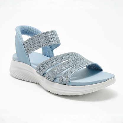 Sandalias Cómodas para Mujeres con Correa de Estiramiento Tejida, Suela Acolchada y Tobillo Ajustable Estilo Deportivo