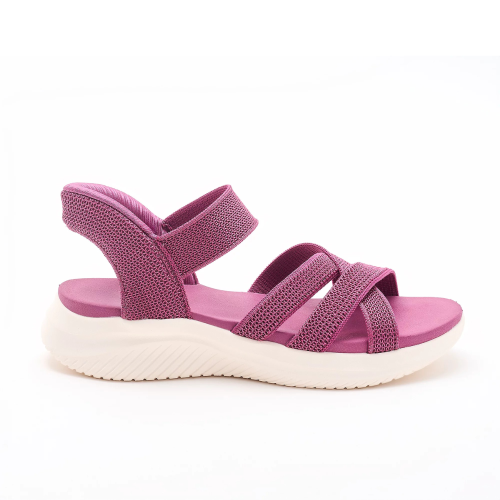 Sandalias Cómodas para Mujeres con Correa de Estiramiento Tejida, Suela Acolchada y Hebilla en el Tobillo, Estilo Deportivo
