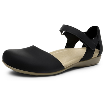 Sandalias Cerradas Cómodas para Mujeres con Correa de Tobillo Cortada a Láser y Estilo Plano Acolchado