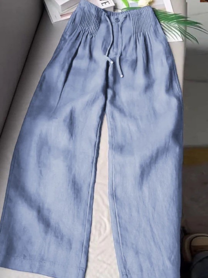 Pantalones de Lino Anchos para Mujeres con Cintura Alta, Cinturilla Ajustable y Estilo Casual Relajado