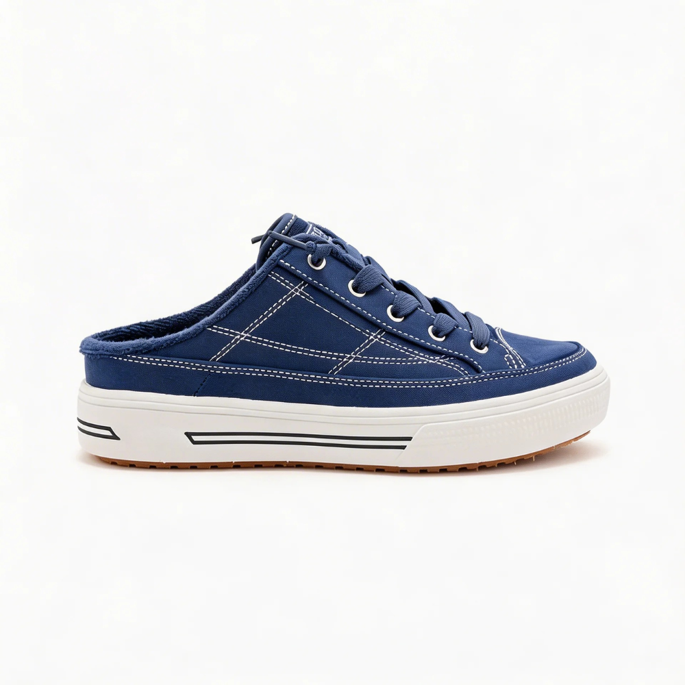 Mules Cómodas para Mujeres con Parte Superior de Lona Sin Talón Estilo Sneaker Bajo con Cordones