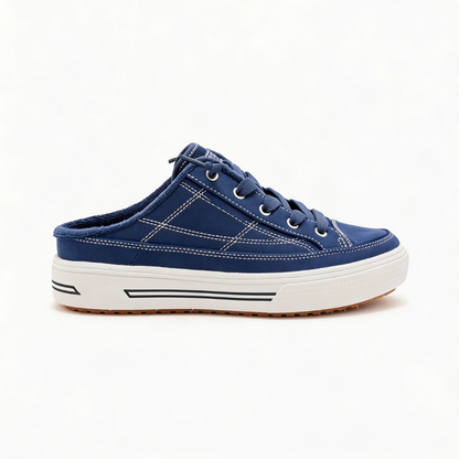 Mules Cómodas para Mujeres con Parte Superior de Lona Sin Talón Estilo Sneaker Bajo con Cordones