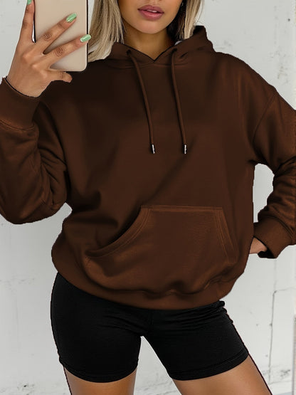 Sudadera de Forro Polar Cómoda para Mujeres con Capucha Ajustable, Manga Larga, Bolsillo Canguro, Estilo Oversized