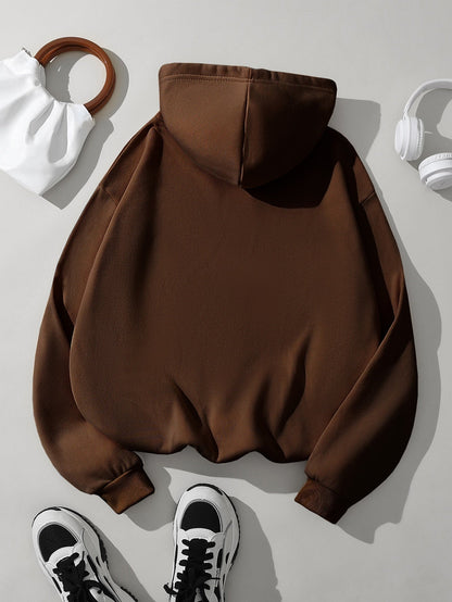 Sudadera de Forro Polar Cómoda para Mujeres con Capucha Ajustable, Manga Larga, Bolsillo Canguro, Estilo Oversized