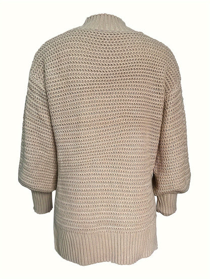 Suéter de Punto Texturizado Cómodo para Mujeres con Cuello Alto y Manga Larga en Estilo Relajado y Oversized
