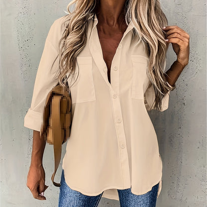 Camisa de Manga Larga de Color Sólido para Mujeres
