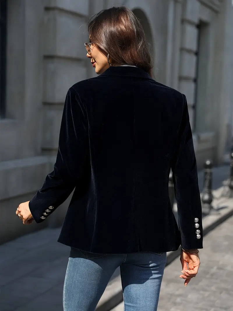 Blazer de Terciopelo Elegante para Mujeres con Solapa, Manga Larga, Botón Único y Estilo Formal