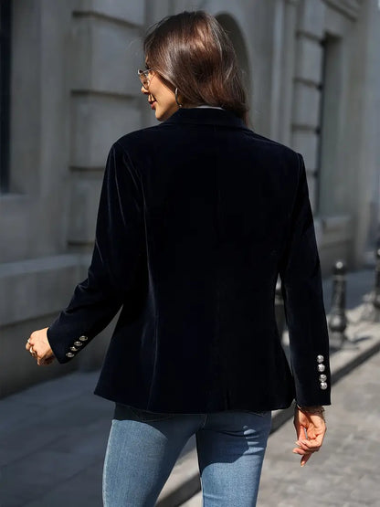 Blazer de Terciopelo Elegante para Mujeres con Solapa, Manga Larga, Botón Único y Estilo Formal