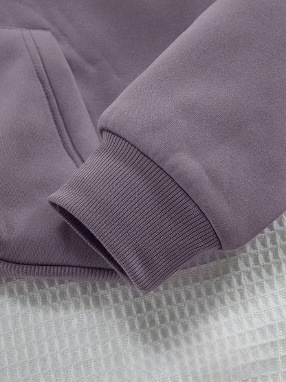 Sudadera gráfica cómoda morada para mujeres con capucha con cordón, de manga larga y estilo oversized relajado