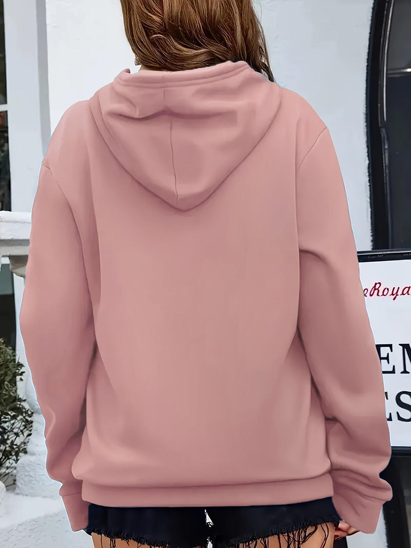 Sudadera de Forro Polar Cómoda para Mujeres con Capucha Ajustable, Manga Larga, Bolsillo Canguro, Estilo Oversized