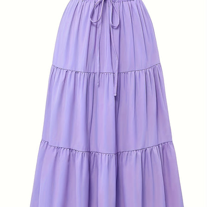 Falda Maxi Con Volantes Sin Esfuerzo para Mujeres con Cintura Paperbag y Cordón, Estilo Bohemio