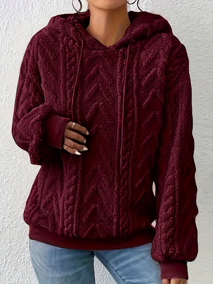 Sudadera de Forro Polar de Punto Trenzado Cómoda para Mujeres con Capucha Ajustable, Manga Larga, Estilo Oversized y Acogedor