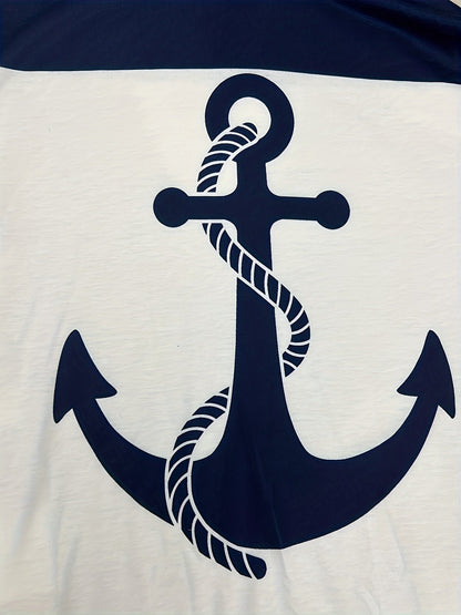 Sudadera cómoda con estampado de ancla en color marino y blanco para mujeres, con capucha ajustable, de manga larga, estilo casual oversized