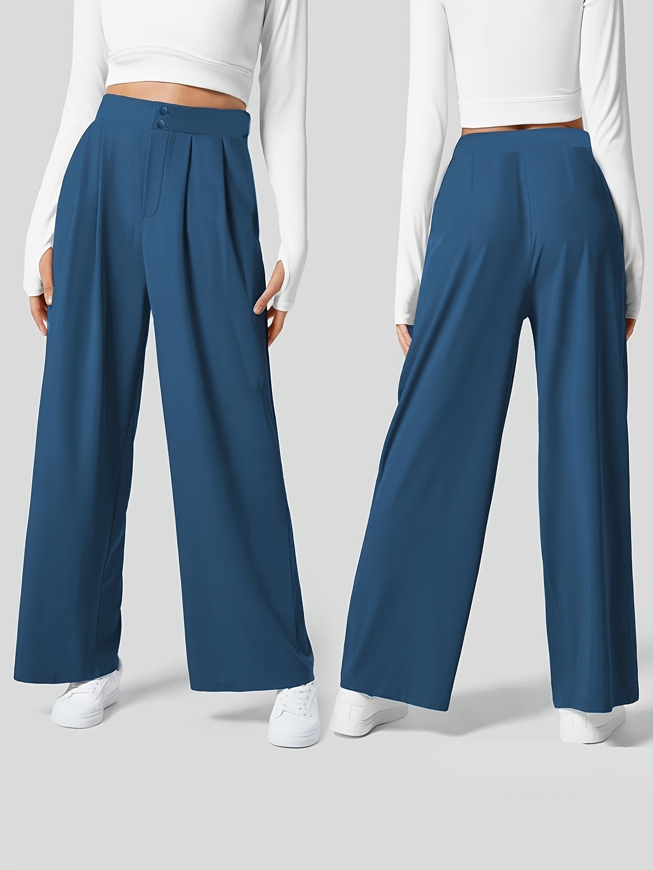 Pantalones Elegantes de Pierna Ancha en Caqui para Mujeres con Cintura Alta, Plisados y Estilo Ajustado