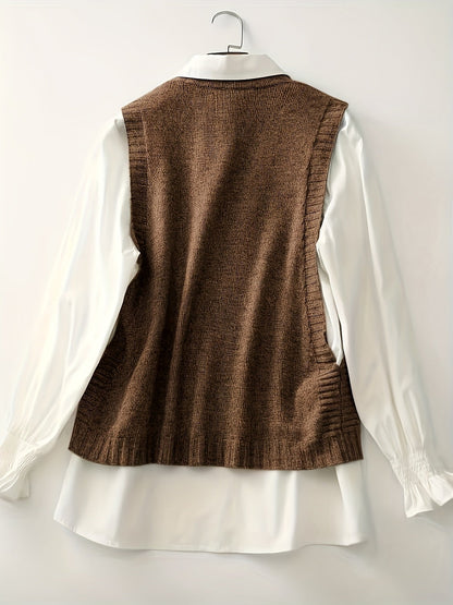 Chaleco de Suéter Cómodo para Mujeres con Cuello Redondo Sin Mangas y Detalle de Botones en Estilo Relajado y Oversized
