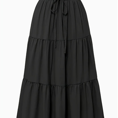 Falda Maxi Con Volantes Sin Esfuerzo para Mujeres con Cintura Paperbag y Cordón, Estilo Bohemio