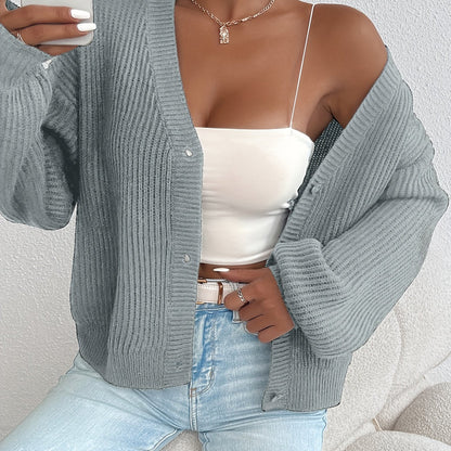 Cárdigan de Punto Acanalado Cómodo para Mujeres con Cuello en V, Manga Larga, Botones en la Parte Frontal, Estilo Oversized y Relajado