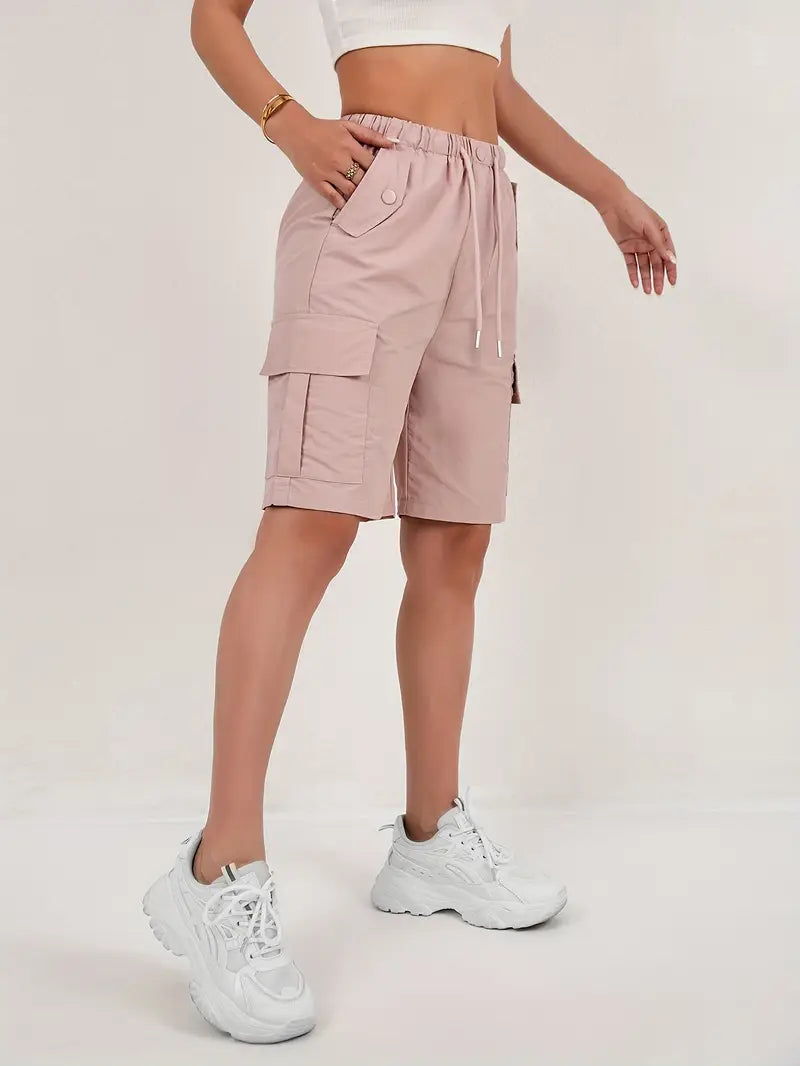 Pantalones Cortos Bermuda Cargo Rosa Sin Esfuerzo para Mujeres con Cintura Alta y Estilo Casual Relajado