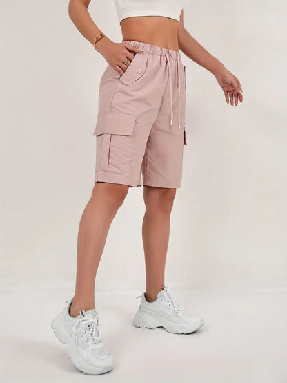 Pantalones Cortos Bermuda Cargo Rosa Sin Esfuerzo para Mujeres con Cintura Alta y Estilo Casual Relajado