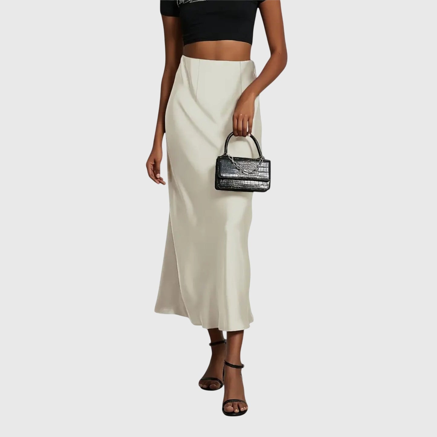 Falda Maxi Elegante para Mujeres con Cintura Alta, Corte en Sesgo de Satén, Ajustada, Estilo Casual para Salir