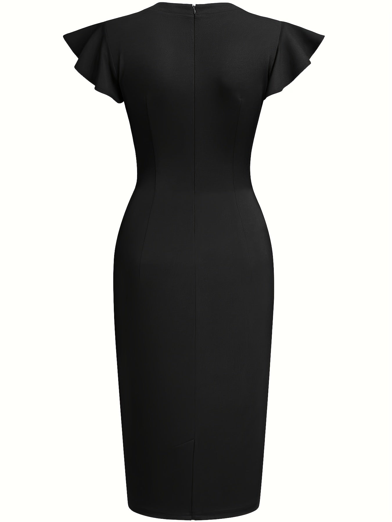 Vestido Ajustado Elegante para Mujeres con Cuello Redondo y Mangas de Volante, Estilo Bodycon para Cócteles