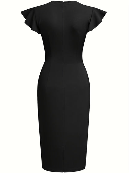 Vestido Ajustado Elegante para Mujeres con Cuello Redondo y Mangas de Volante, Estilo Bodycon para Cócteles
