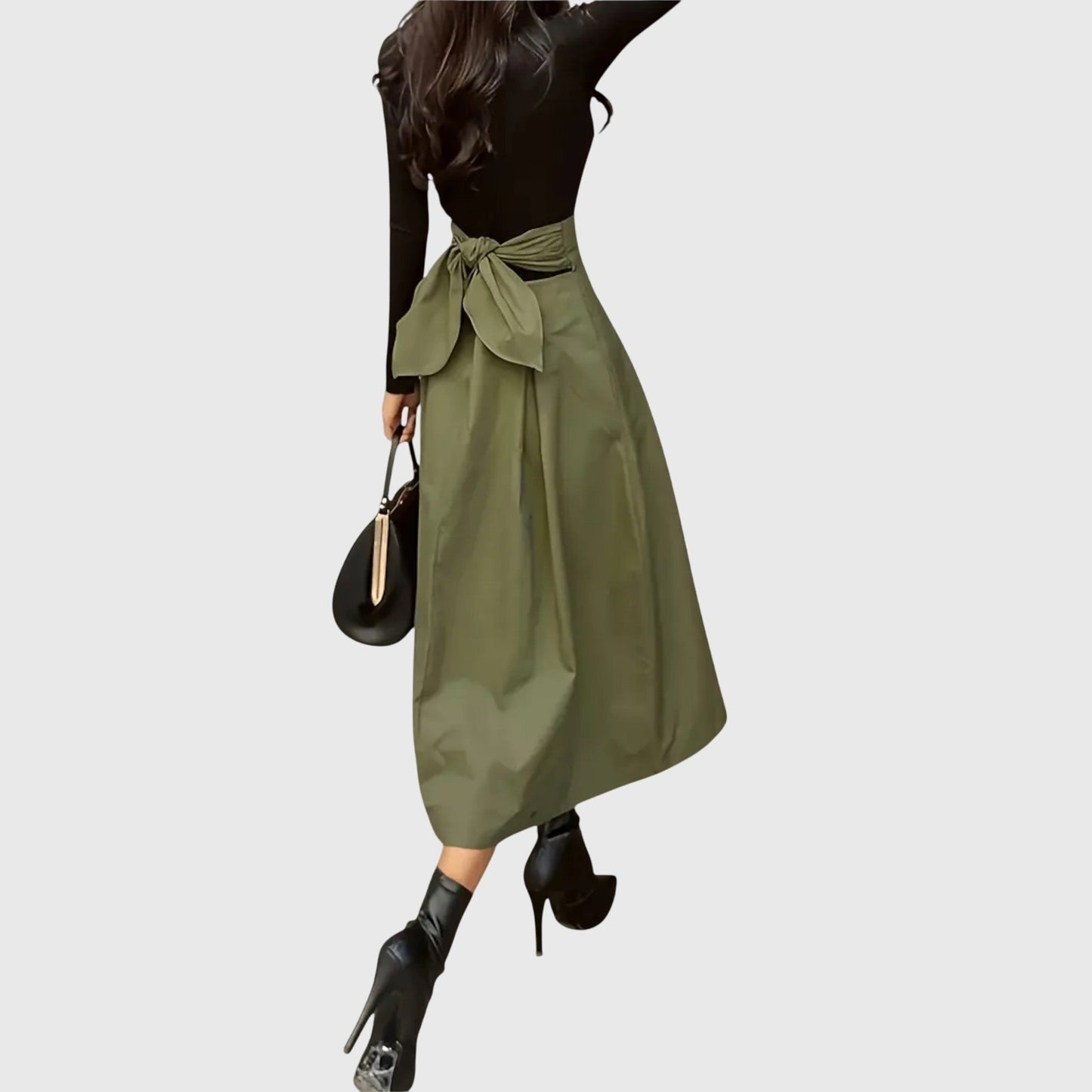 Falda Midi Verde Elegante para Mujeres con Cintura Alta, Estilo A, Plisada, Con Cierre Frontal, Casual