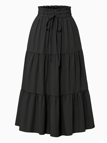 Falda Maxi Con Volantes Sin Esfuerzo para Mujeres con Cintura Paperbag y Cordón, Estilo Bohemio