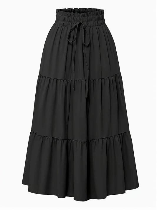 Falda Maxi Con Volantes Sin Esfuerzo para Mujeres con Cintura Paperbag y Cordón, Estilo Bohemio