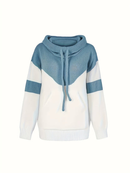 Suéter Colorblock Cómodo para Mujeres con Cuello Cowl de Manga Larga, Estilo Relajado y Oversized