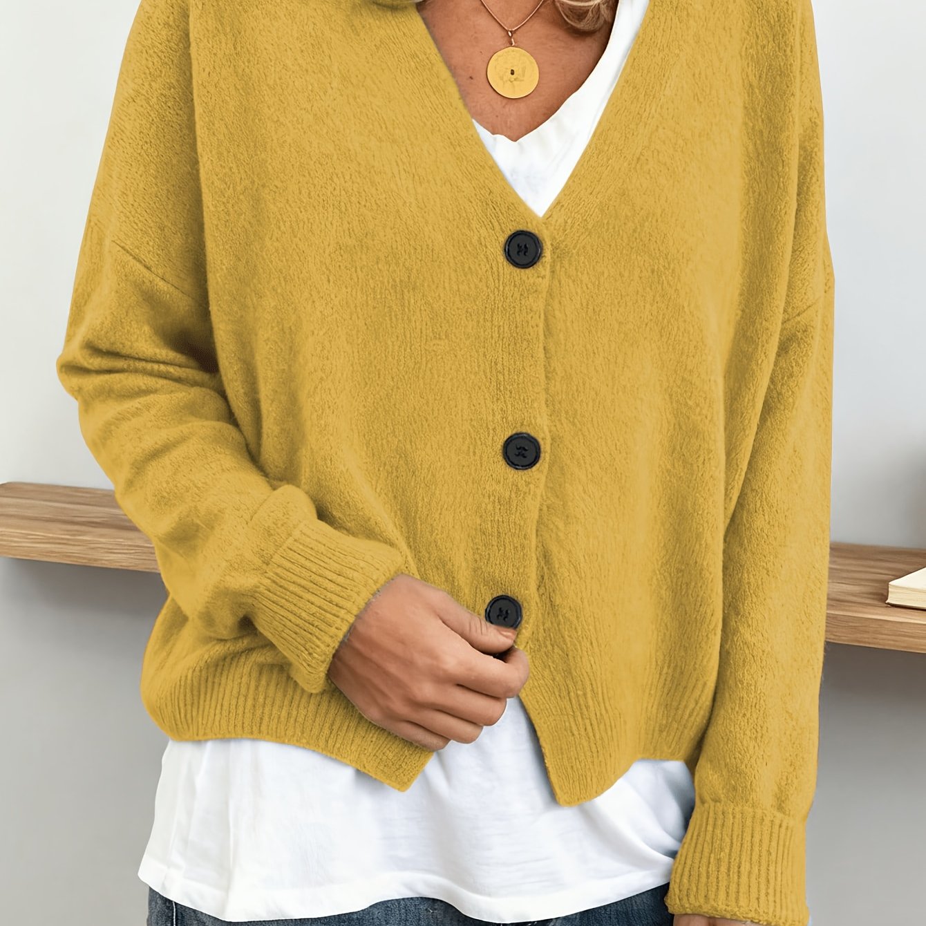 Suéter Cardigan Cómodo para Mujeres con Cuello en V, Manga Larga, Botones en la Parte Delantera, Estilo Relajado y Oversized