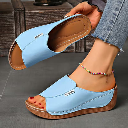 Sandalias Ortopédicas Cómodas para Mujeres con Banda Ancha y Punta Abierta, Estilo Plataforma con Tacón