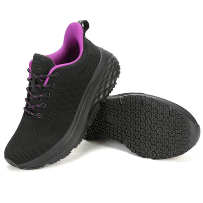 Zapatillas de Correr Negras Cómodas para Mujeres con Suela Acolchada de Malla Transpirable y Cordones