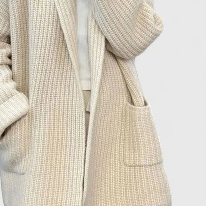 Suéter Cardigan Chunky Cómodo para Mujeres con Cuello Chal, Manga Larga, Bolsillo de Parche y Estilo Oversized