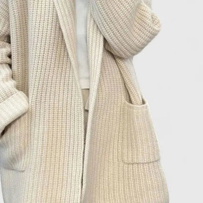Suéter Cardigan Chunky Cómodo para Mujeres con Cuello Chal, Manga Larga, Bolsillo de Parche y Estilo Oversized