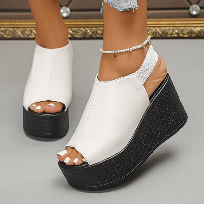 Sandalias de Plataforma con Cuña Elegantes para Mujeres con Corte Peep Toe, Estilo Chunky